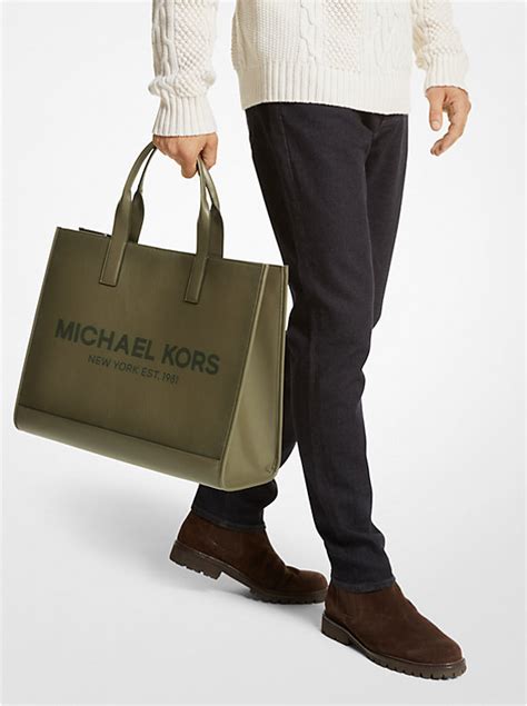 michael kors cooper logo embossed faux pebbled leather tote bag